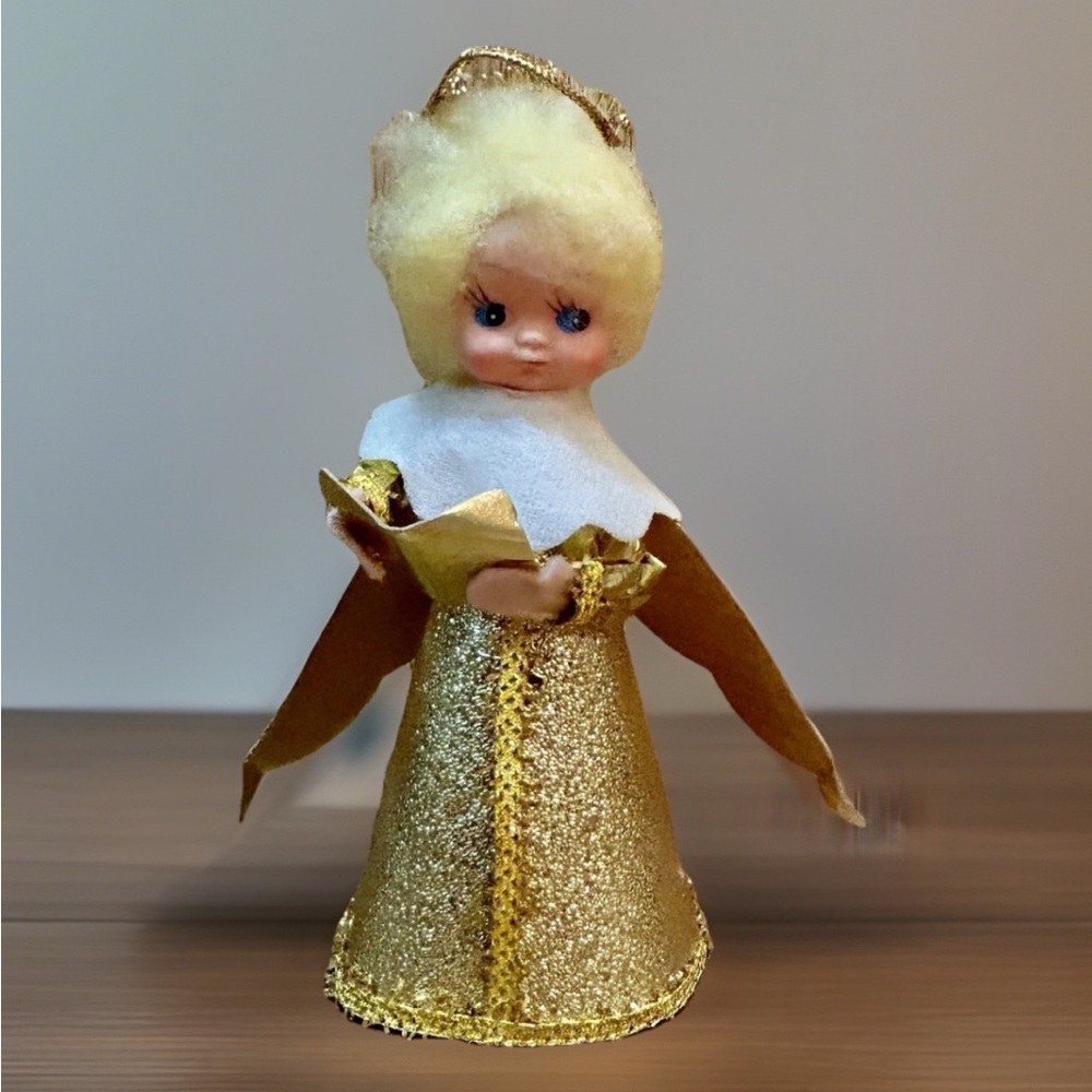 Vtg 50’s Christmas Angel Pixie Fairy Blonde Gold Wings Japanese